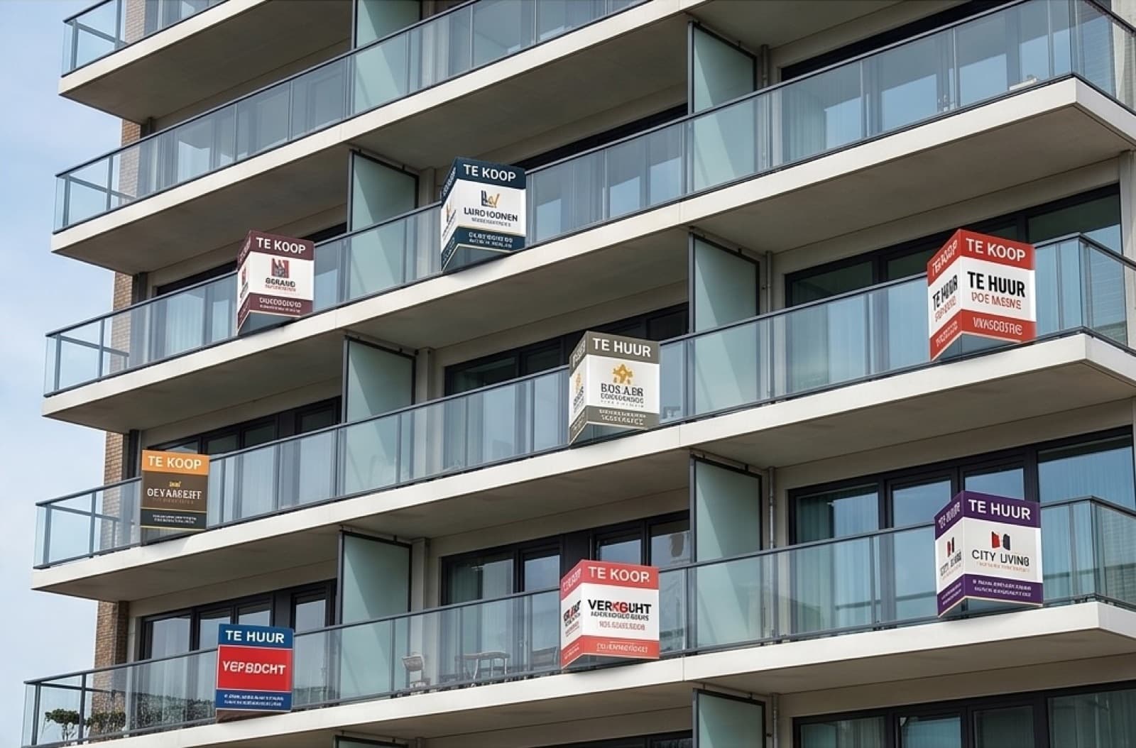 Reclameborden aan appartementsbalkons