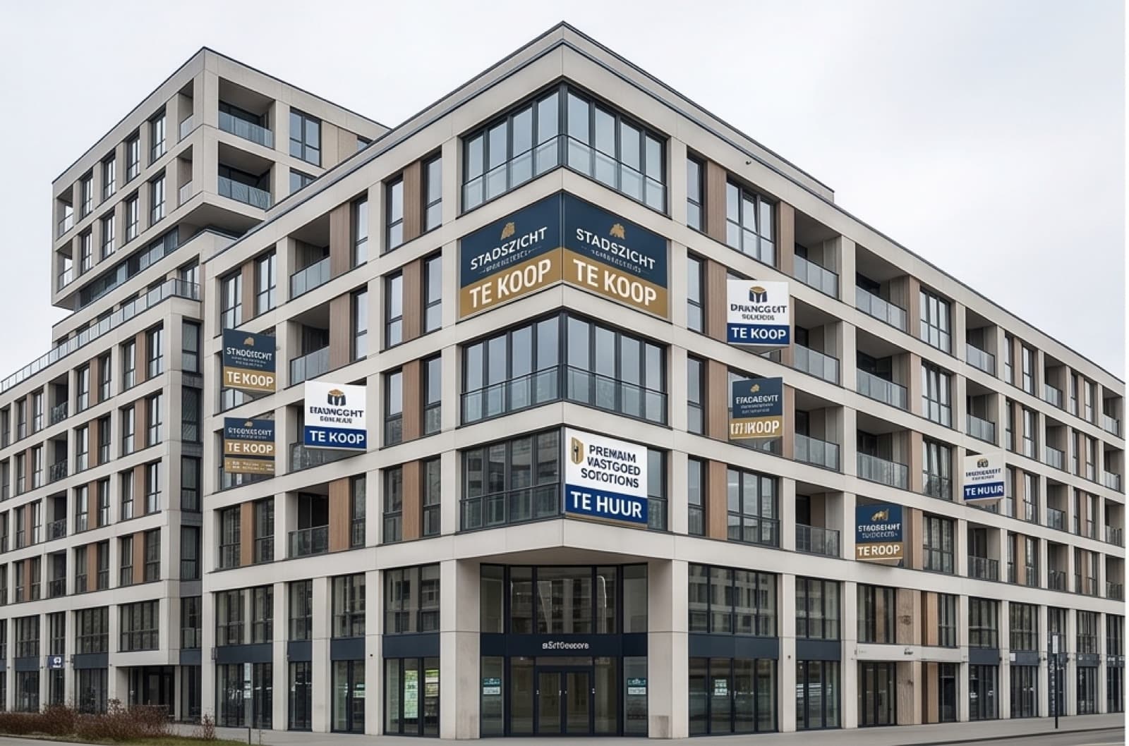 Reclameborden aan appartementsbalkons
